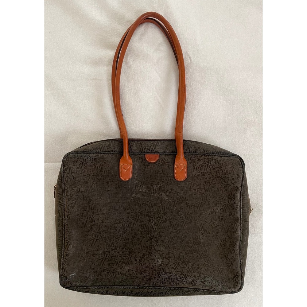 Brics Olive Distressed Flocked Pebble Leather Briefcase Laptop Tote Bag‎ Luxury